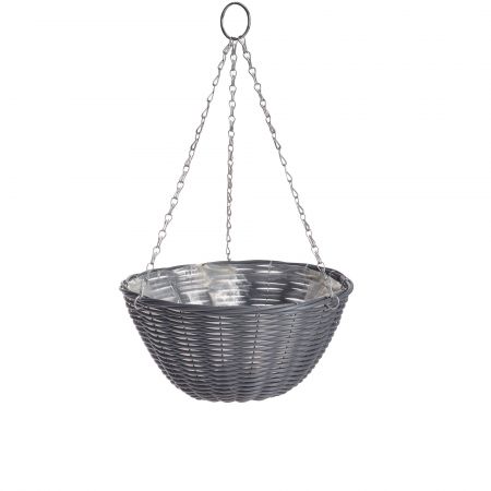 Gardman Rattan Effect Dark Grey Round Hanging Basket 35cm (14")