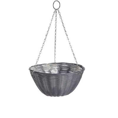 Gardman Rattan Effect Dark Grey Round Hanging Basket 35cm (14")