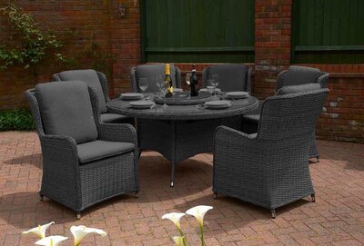 Glendale Charcoal Vouvant 1.5m Round Table & 6 chairs inc Lazy Susan