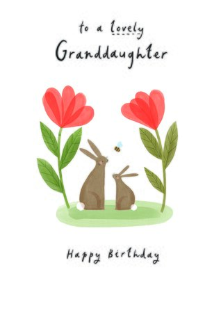 Granddaughter Rabbits, Bees, Flowers Card