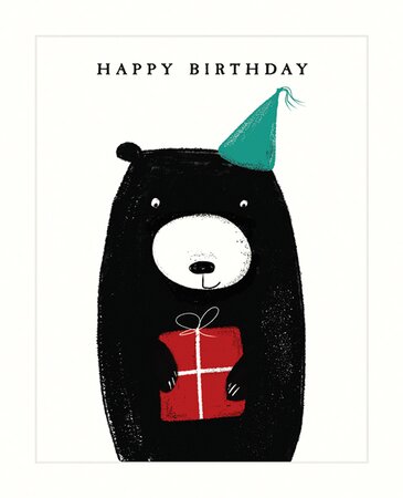 Bear With Present in Hat Card